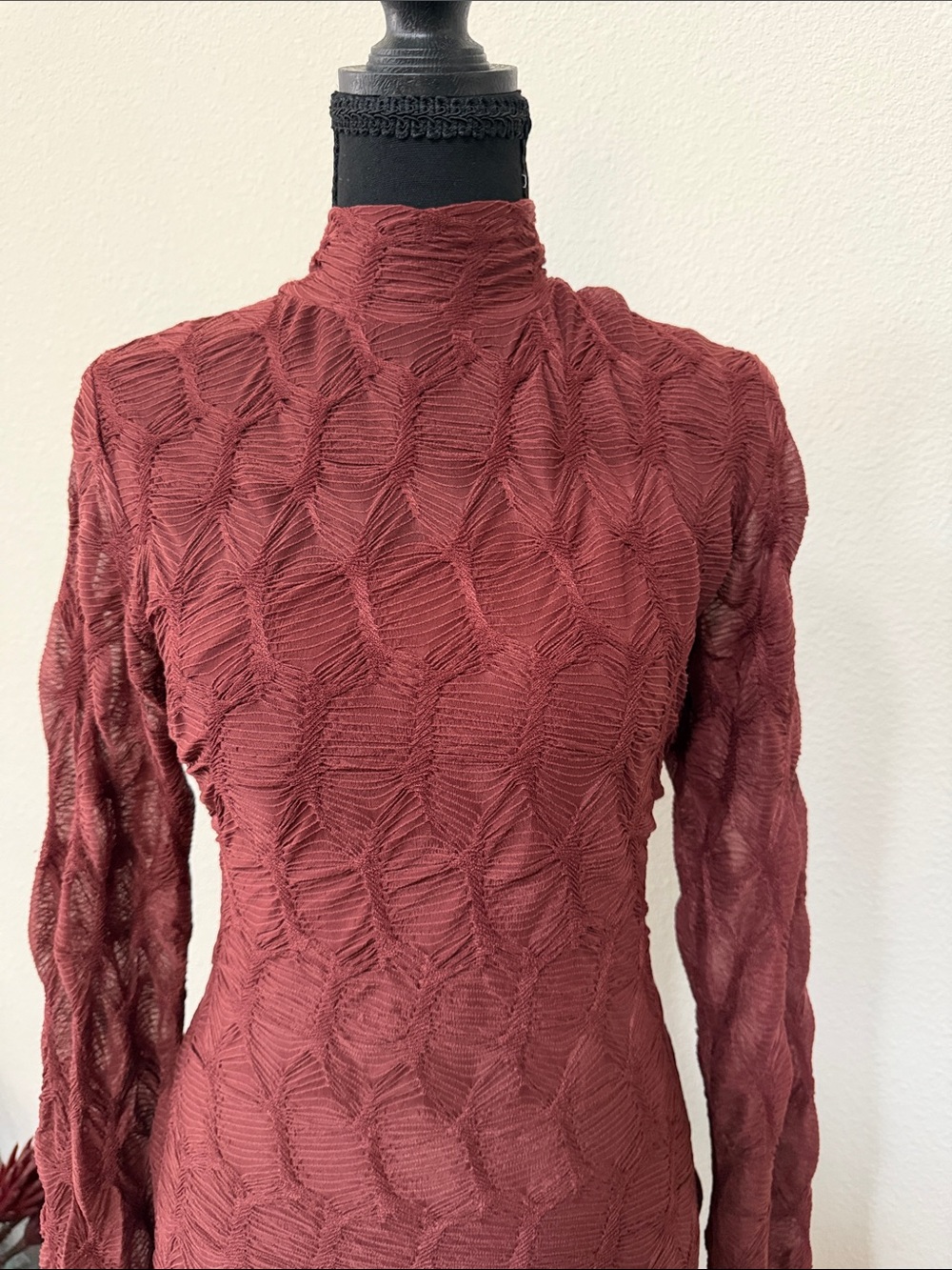 ANTONIO MELANI Textured Long-Sleeve Maxi Dress in wine-brown - Picture 2 of 6